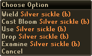 [image: blessed silver sickle options menu]